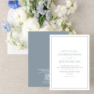 Invitation Code QR - Mariage de script classique en bleu Dust