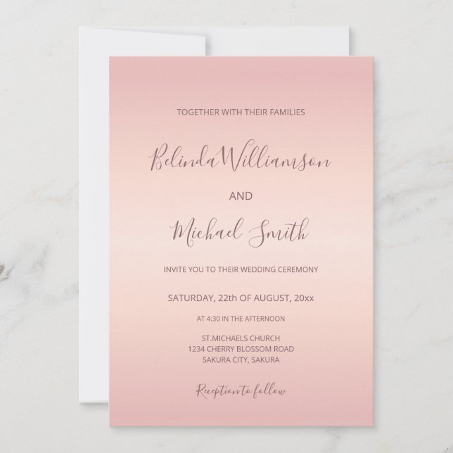 Invitation Code QR | Mariage de script simple et élégant, ros (Devant)