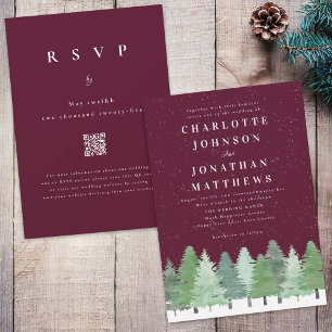 Invitation Code QR Mariage d'Hiver Bourgogne Bois Moderne