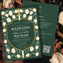 Invitation Code QR Mariage du bouclier d'épée verte