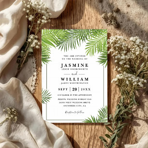 Invitation Code QR Mariage Élégant Chic Tropical Feuilles de 