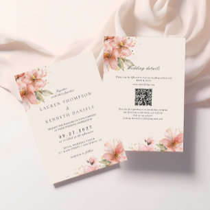 Invitation Code QR mariage élégant écriture manuscrite floral