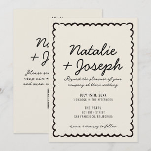 Invitation Code QR Mariage Fantaisiste Moderne Crème Noir