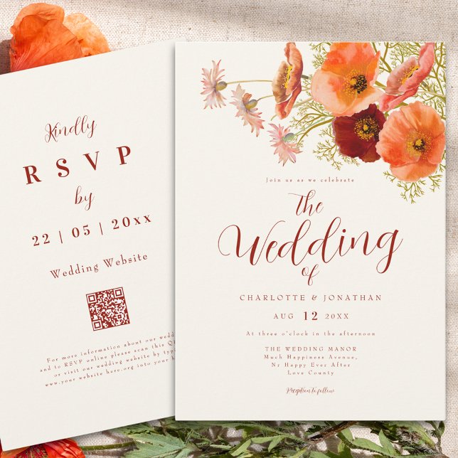 Invitation Code QR Mariage Fleur sauvage élégant Boho (Elegant boho wildflower fall wedding qr code invitation )