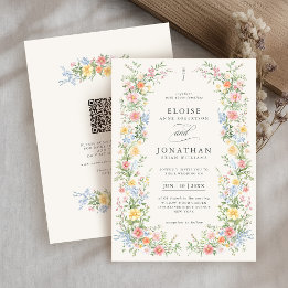 Invitation Code QR Mariage Floral Printanier Orné Pastel Doux