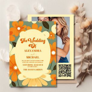 Invitation Code QR Mariage Floral Vintage Rétro Coloré