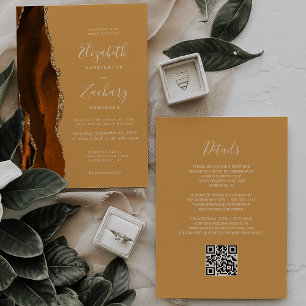 Invitation Code QR Mariage Or Miel Agate Orange Brûlée