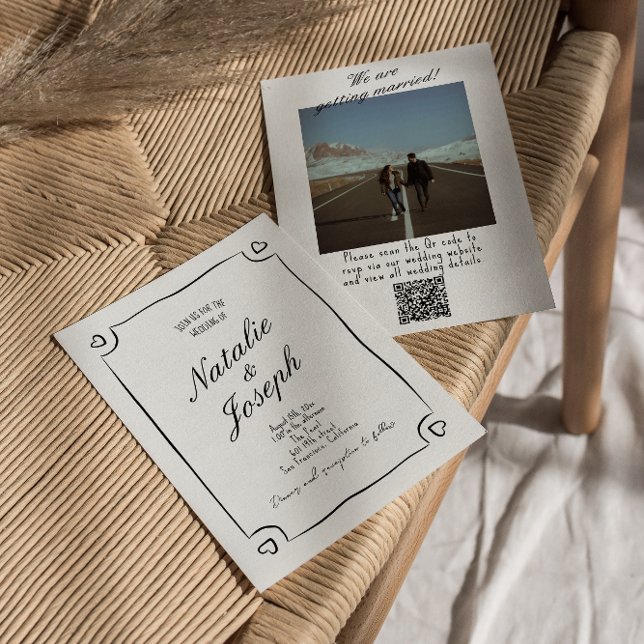 Invitation Code QR Mariage photo illustré à la main (Créateur téléchargé)