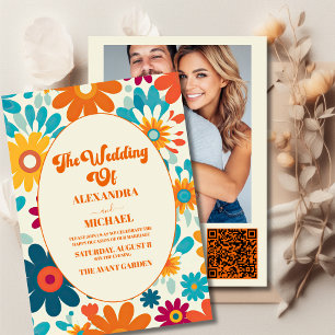 Invitation Code QR Mariage Rétro Moderne Fleur de Daisy des A