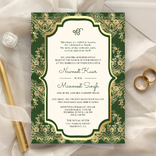 Invitation Code QR Mariage Sikh Anand Karaj Broderie Vert Or