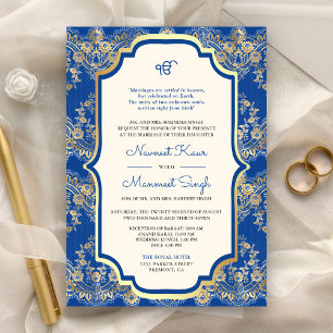 Invitation Code QR Mariage Sikh Anand Karaj Dentelle Bleu Roy