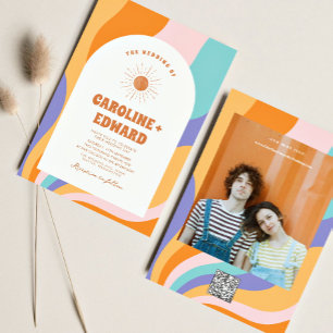 Invitation Code Qr Mariage Super coloré rétro Wavy Boho