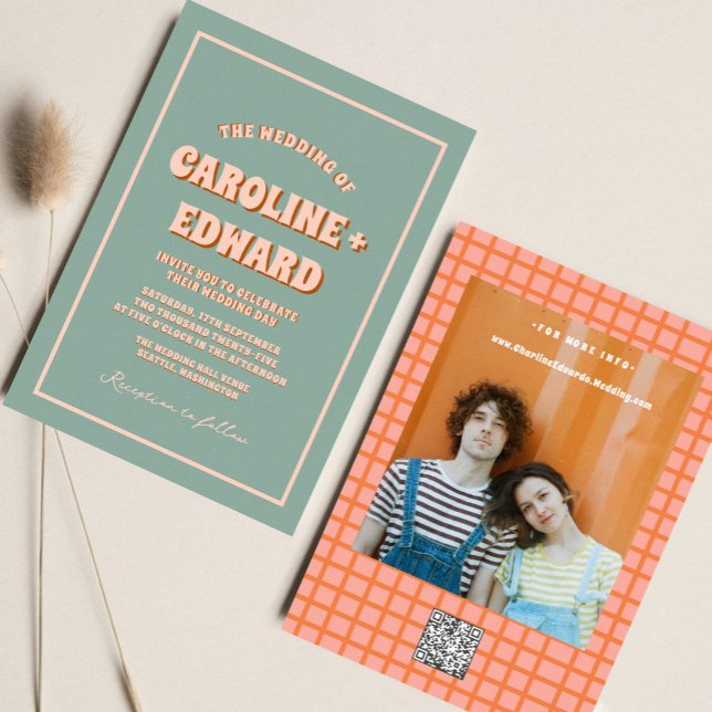 Invitation Code Qr Mariage Super coloré rétro Wavy Boho (Créateur téléchargé)