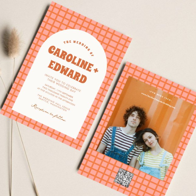 Invitation Code Qr Mariage Super coloré rétro Wavy Boho (Créateur téléchargé)