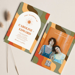 Invitation Code Qr Mariage Super coloré rétro Wavy Boho