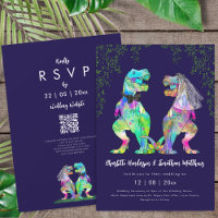 Code QR Mariage Thème Dinosaure Bleu Marine Rose