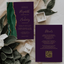 Code QR Mariage Vert Émeraude Or Agate Violet