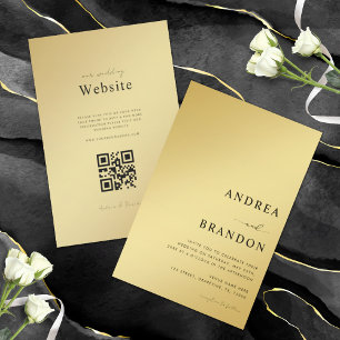 Invitation Code QR métal or et noir tout en un Mariage