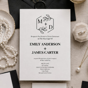 Invitation Code QR Minimal Monogramme Botanique Mariage