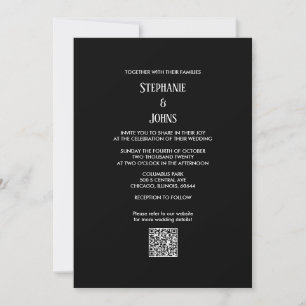Invitation Code QR minimaliste Mariage de script noir blanc