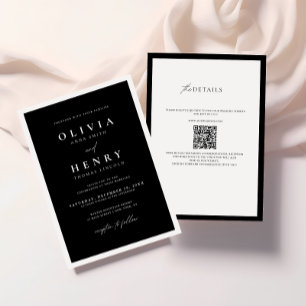 Invitation Code QR minimaliste Mariage moderne noir et blanc