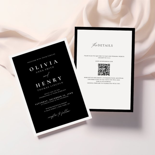 Invitation Code QR minimaliste Mariage moderne noir et blanc (Créateur téléchargé)