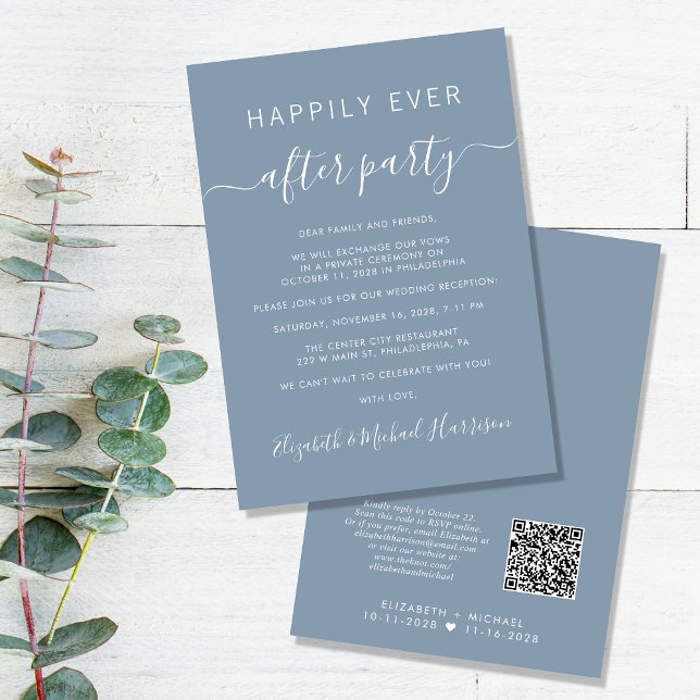 Invitation Code QR moderne Dusty Blue Wedding Réception (Créateur téléchargé)