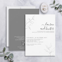 Code QR moderne Gris blanc Script Mariage botaniqu