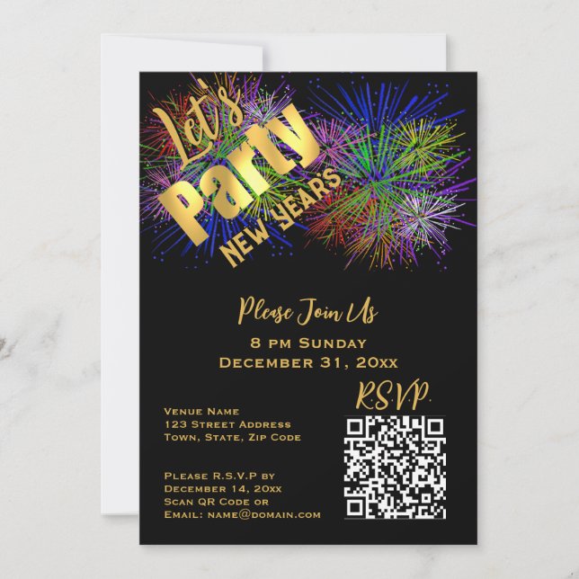 Invitation Code QR moderne tendance e-vite New Year's Party (Devant)