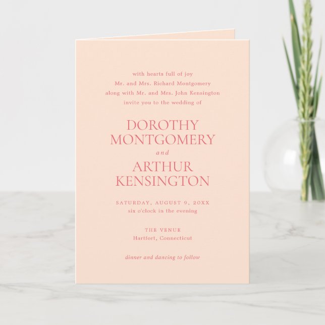 Invitation Code QR Moderrn Peach Mariage Élégant (Devant)