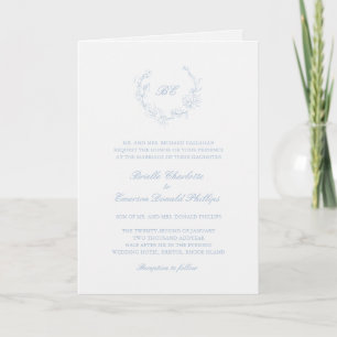 Invitation Code QR Monogramme Couronne Bleu Poussiéreux Éléga