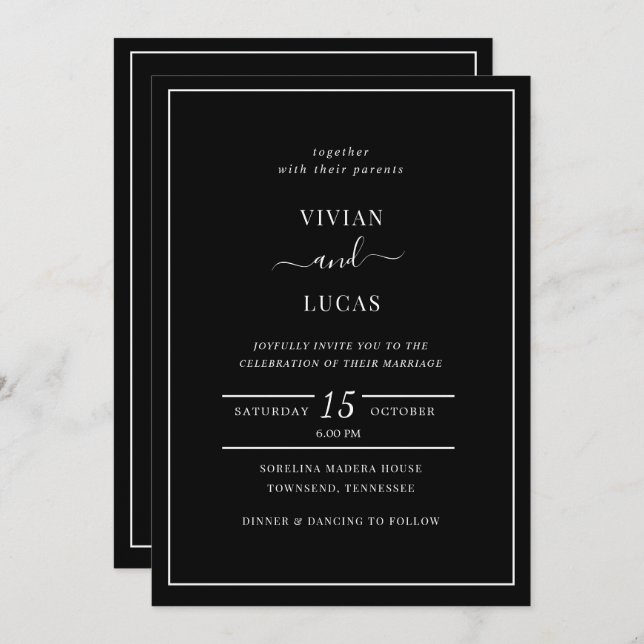 Invitation Code QR noir moderne Mariage minimal (Devant / Derrière)
