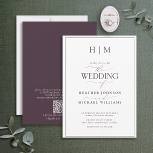 Invitation Code QR officiel Plum violet Mariage de monogramme