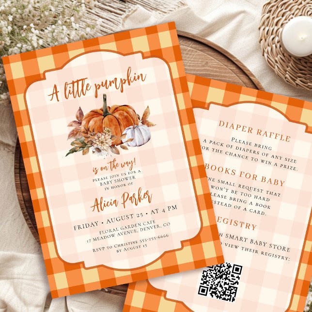 Invitation Code QR petite citrouille orange gingham shower de (Créateur téléchargé)