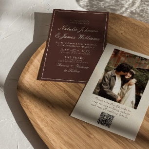 Invitation Code QR photo de mariage au chocolat brun Old Mone