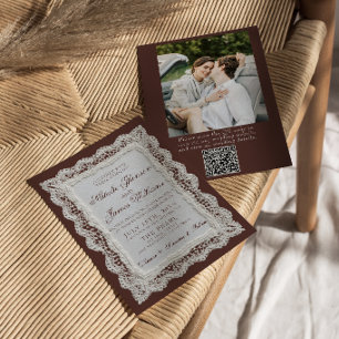 Invitation Code QR photo de napperon en dentelle marron choco