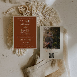 Invitation Code QR Photo Mariage Argent Ancien Orange Brûlé