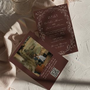 Invitation Code QR photo mariage Marron Chocolat Ancien Argen