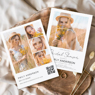 Invitation Code QR photo minimaliste Fête des mariées blanche