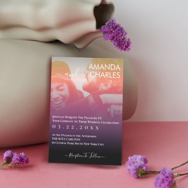 Invitation Code QR photo minimaliste moderne (Cool modern contemporary filtered photo wedding invitation )