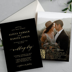 Invitation Code QR photo or calligraphie noir mariage