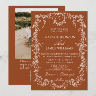 Invitation Code QR photo orange brûlé floral Mariage bohème