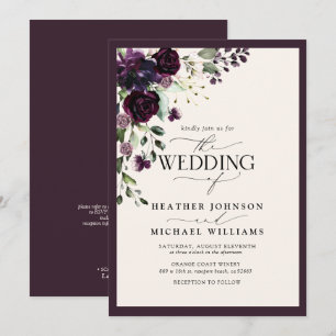 Invitation Code QR Plum Pourpre Crème Floral Aquarelle Script