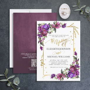 Invitation Code QR Purple Hot Pink Floral Gold Script