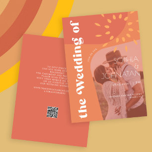 Invitation Code QR rétro brûlé orange gras PHOTO rsvp mariage