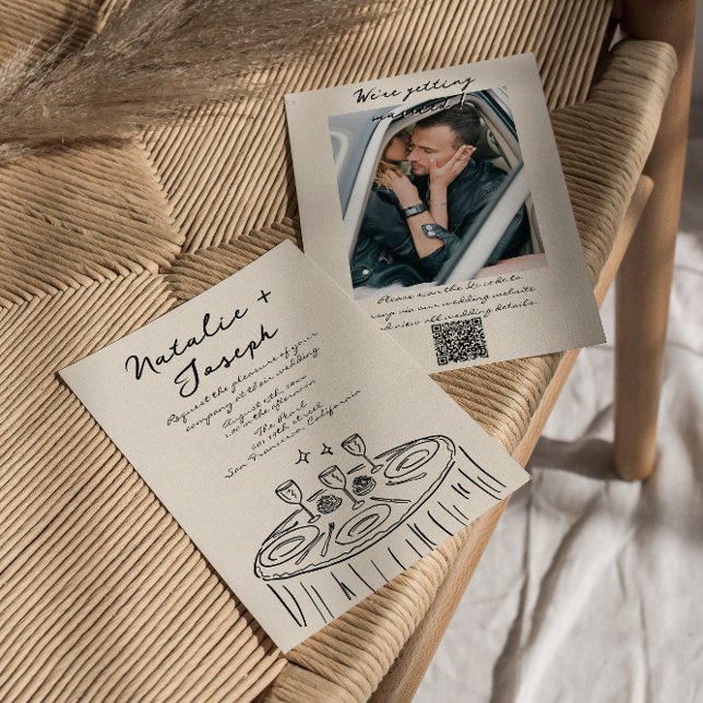 Invitation Code QR rétro main dessinée Mariage photo amusant  (Créateur téléchargé)