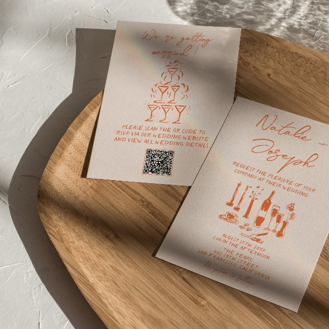 Invitation Code QR Retro main tiré Mariage coloré brillant (Créateur téléchargé)