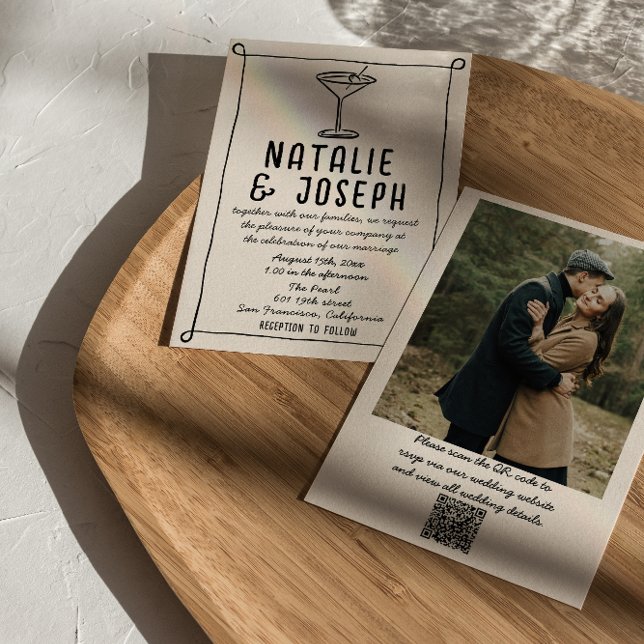 Invitation Code QR Retro Main tirée Mariage photo écrit dans (Créateur téléchargé)