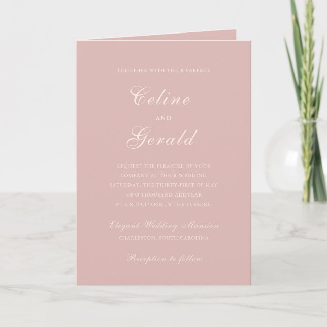 Invitation Code QR rose classique Élégant mariage (Devant)