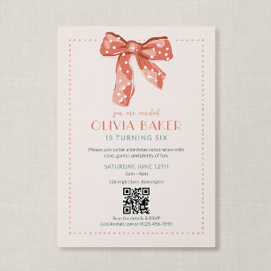 Invitation Code QR Rose Coquette Nœud Fille Anniversaire